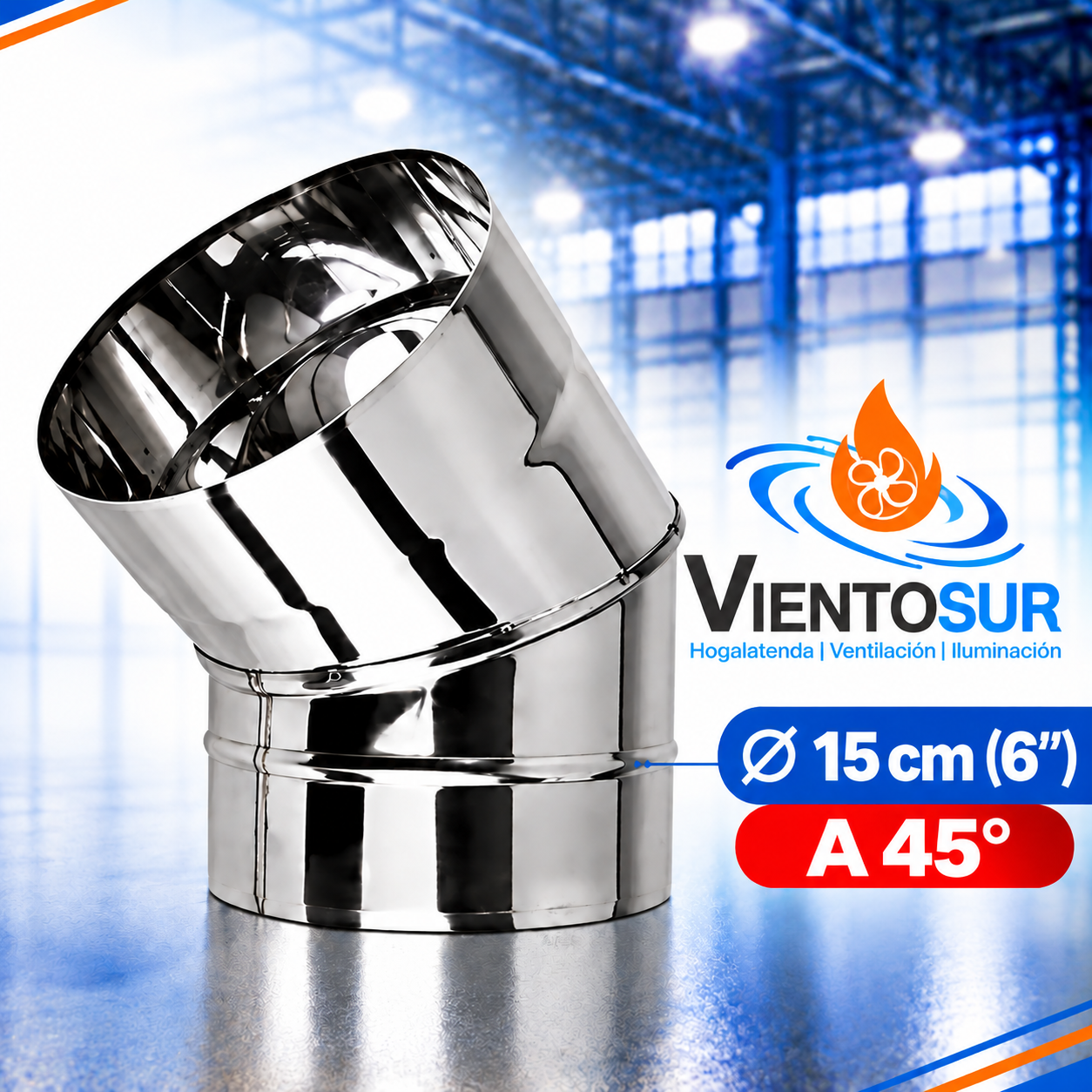Codo 45° de 15 cm (6”) de Acero Inoxidable – VientoSur