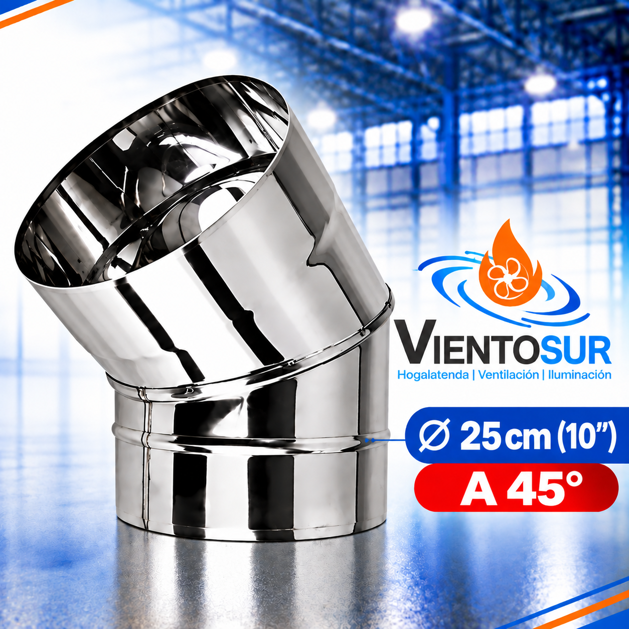 Codo 45° de 25 cm (10”) de Acero Inoxidable – VientoSur