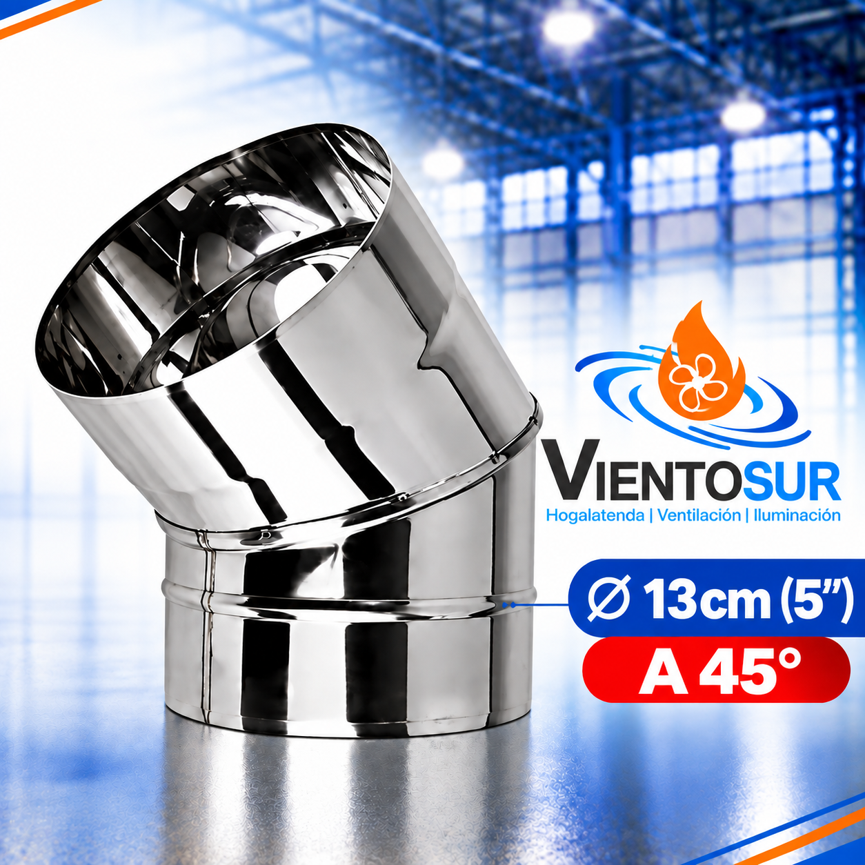 Codo 45° de 13 cm (5”) de Acero Inoxidable – VientoSur