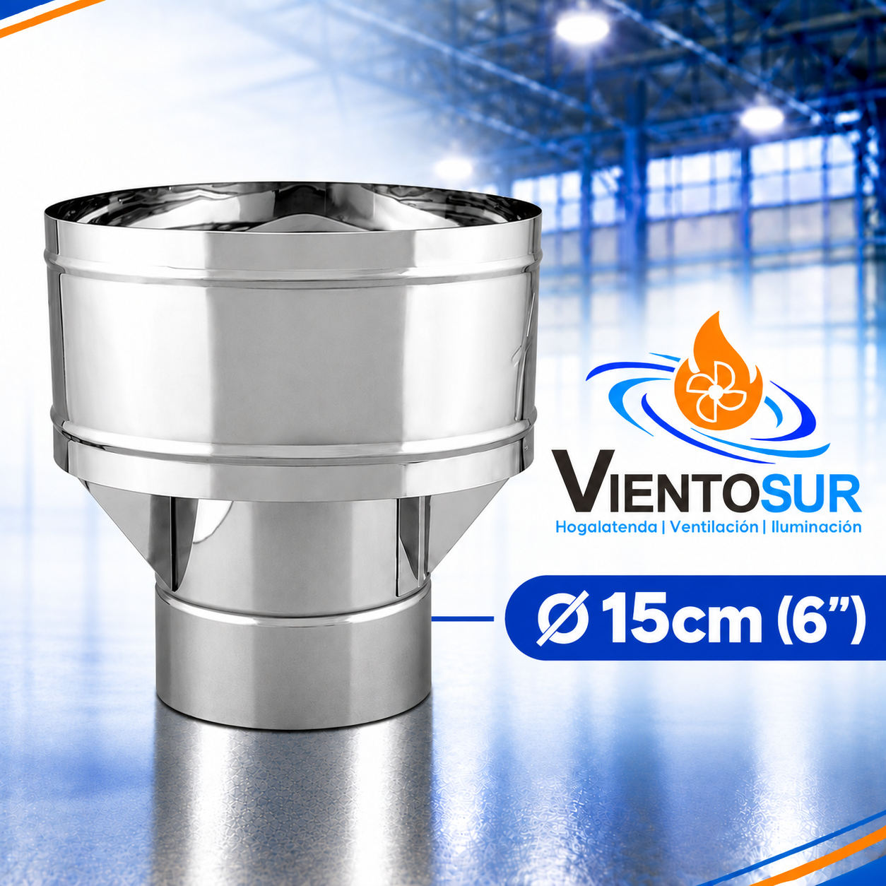 Sombrero Cortavientos 150 mm (6”) de Acero Inoxidable – VientoSur