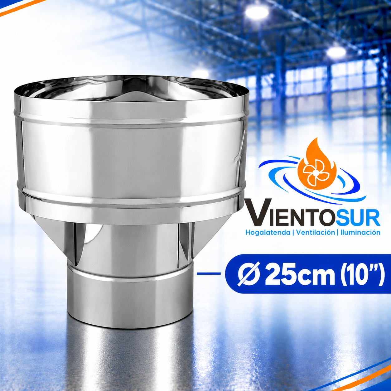 Sombrero Cortavientos 250 mm (10”) de Acero Inoxidable – VientoSur