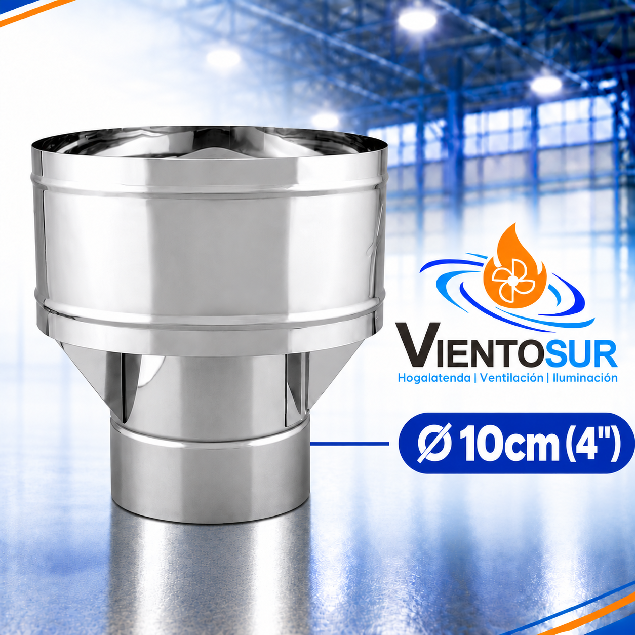 Sombrero Cortavientos 100 mm (4”) de Acero Inoxidable – VientoSur