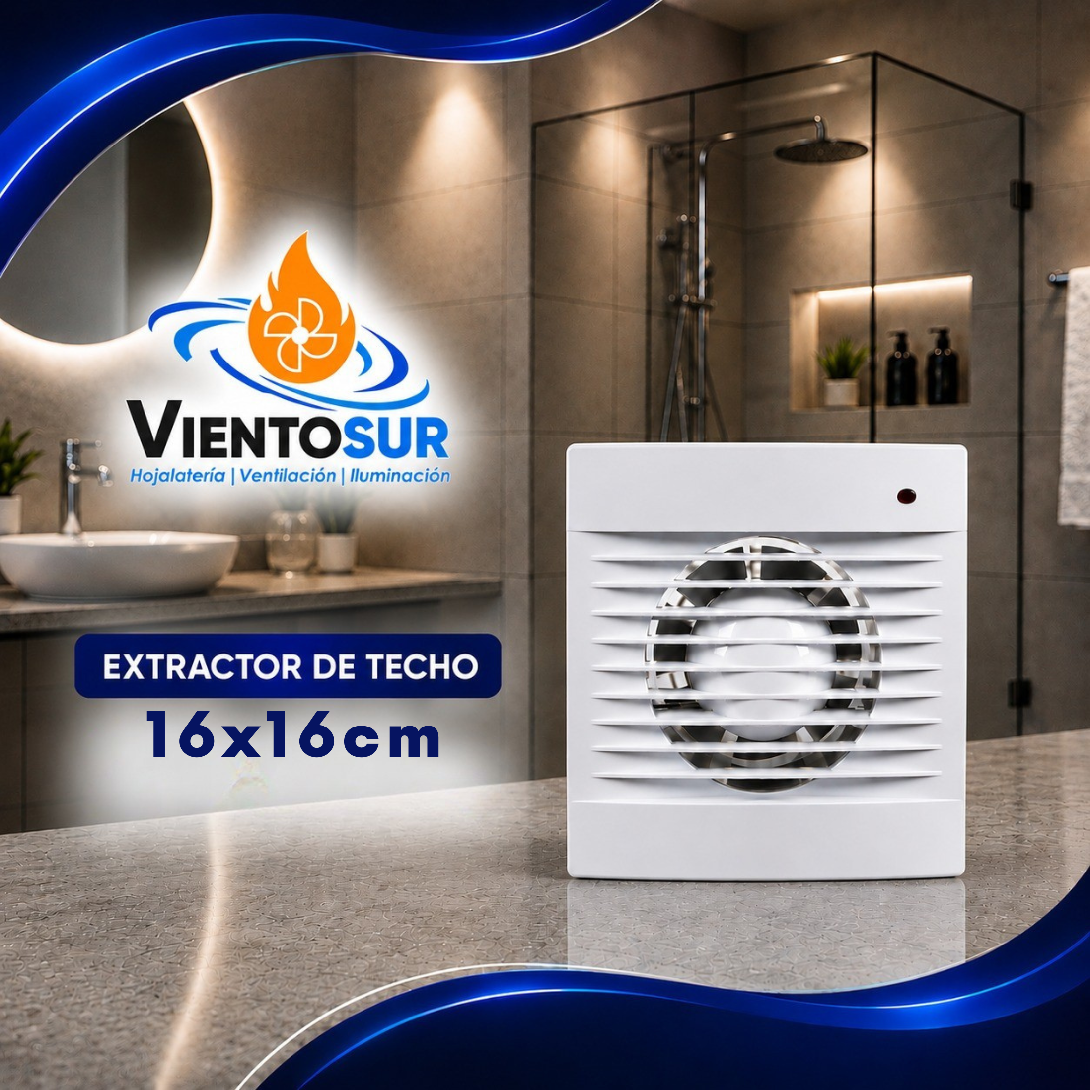 Extractor de Aire para Baño 16×16 cm – 90 m³/h – VientoSur