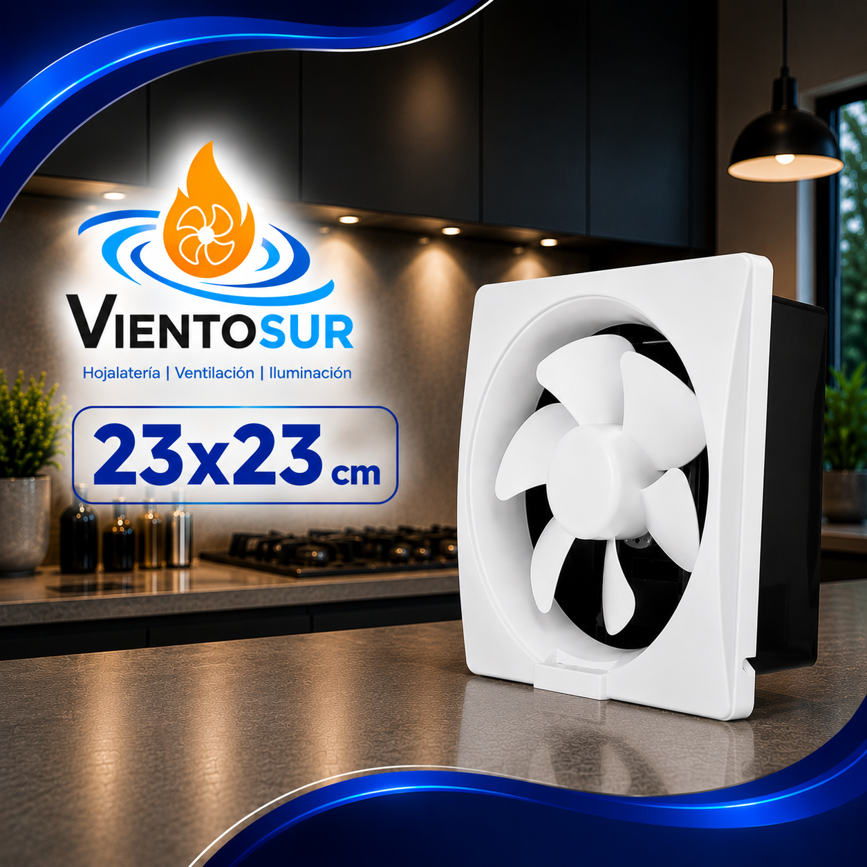 Extractor de Aire para Cocina Doméstico 23 × 23 cm – 241 m³/h – VientoSur