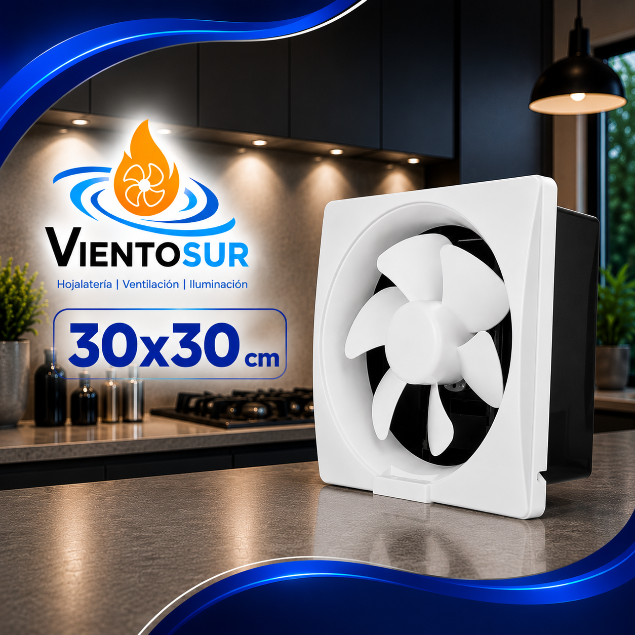 Extractor de Aire para Cocina Doméstico 30 × 30 cm – 486 m³/h – VientoSur