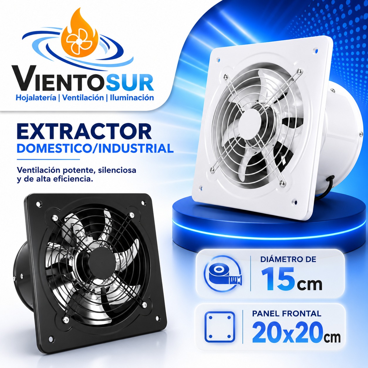 Extractor de Aire Semi-Industrial 15 cm – 450 m³/h – VientoSur
