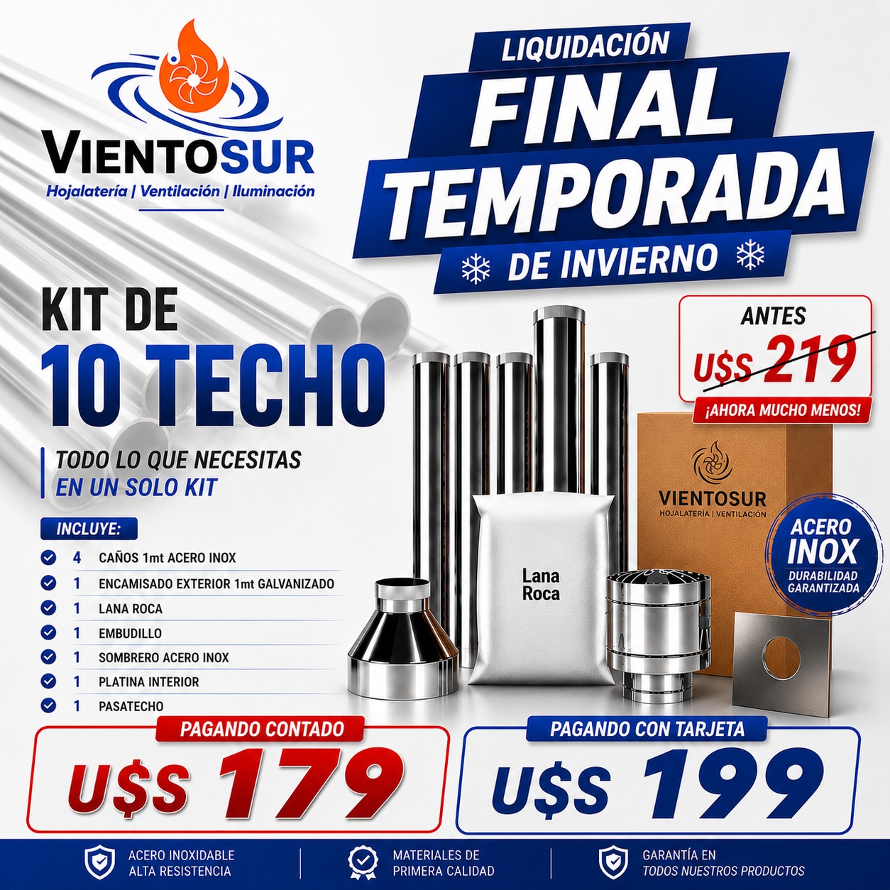 Kit Calefactor 10 cm (100 mm / 4”) – Instalación por Techo – VientoSur