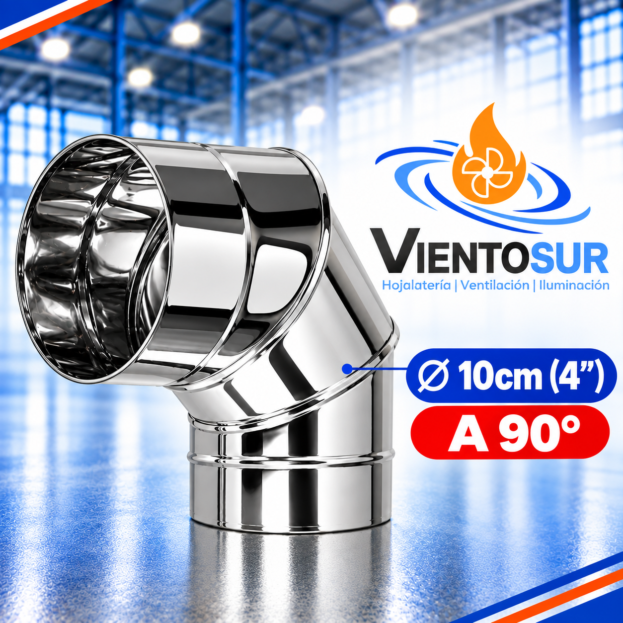 Codo 90° de 10 cm (4”) de Acero Inoxidable – VientoSur