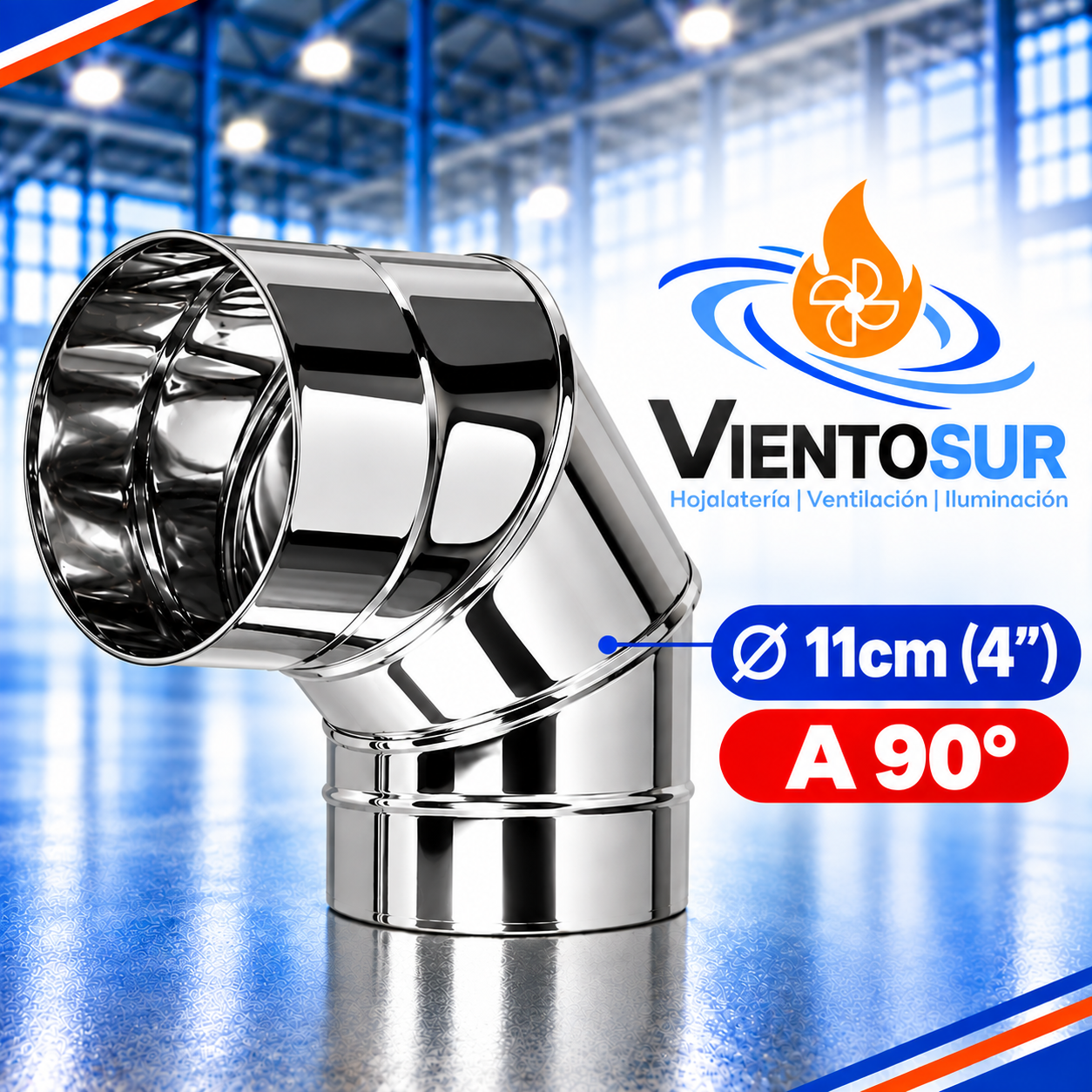 Codo 90° de 11 cm de Acero Inoxidable – VientoSur