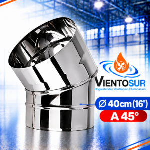 Codo 45° de 40 cm (16”) de Acero Inoxidable – VientoSur