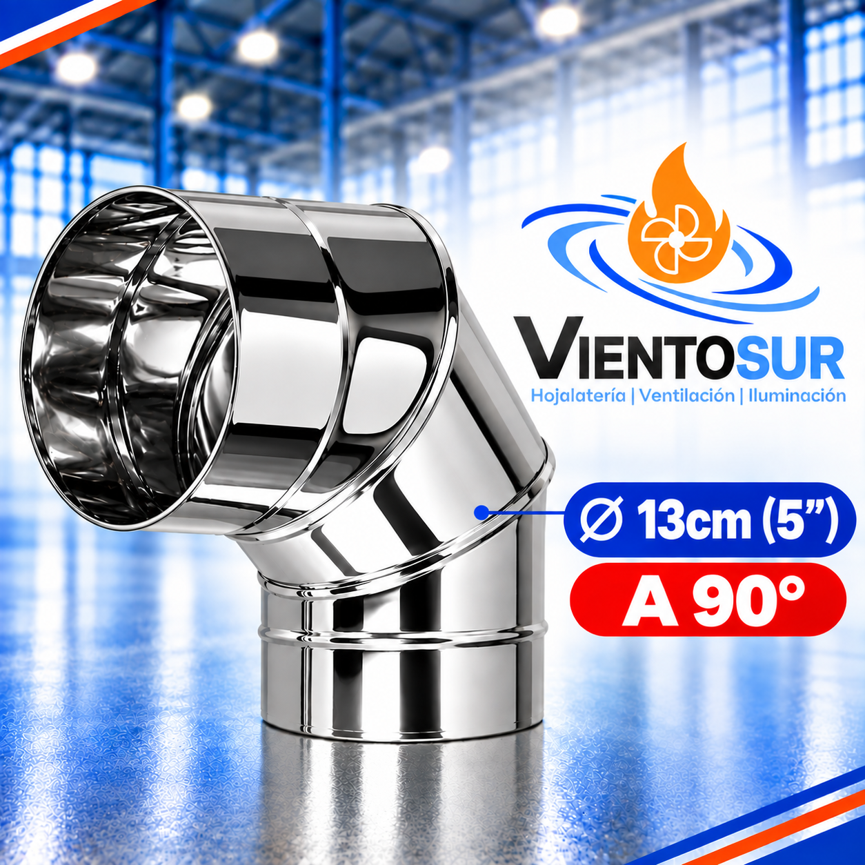 Codo 90° de 13 cm (5”) de Acero Inoxidable – VientoSur