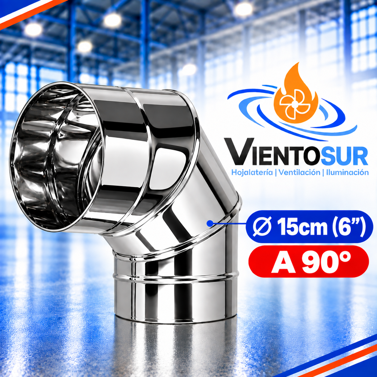 Codo 90° de 15 cm (6”) de Acero Inoxidable – VientoSur