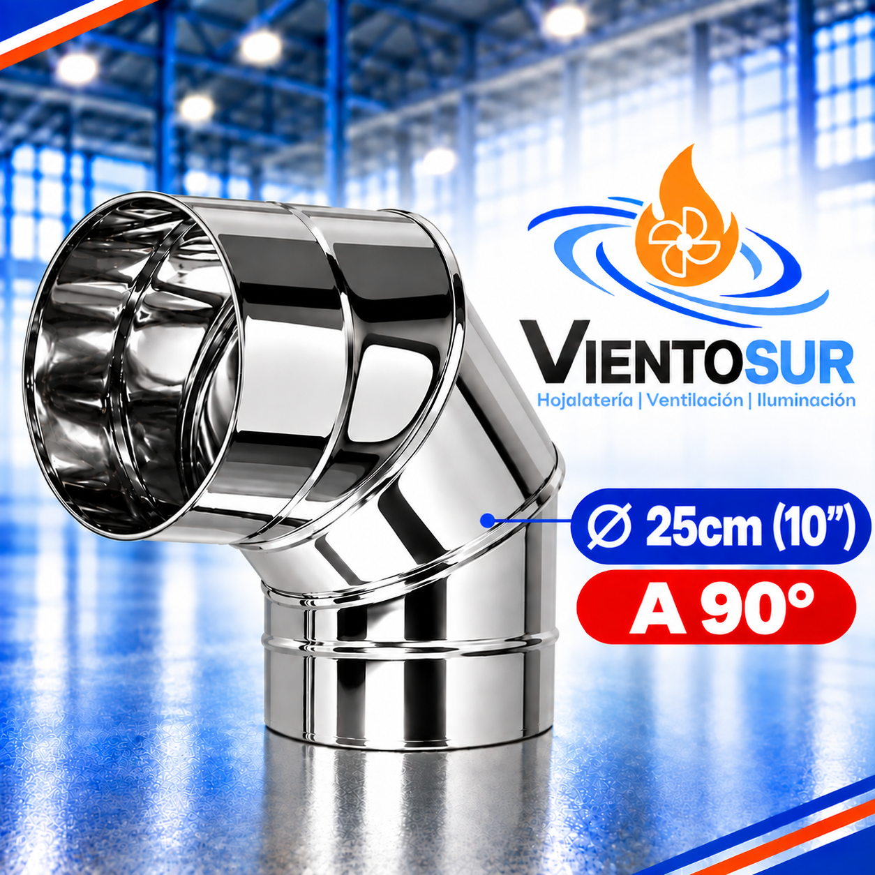 Codo 90° de 25 cm (10”) de Acero Inoxidable – VientoSur