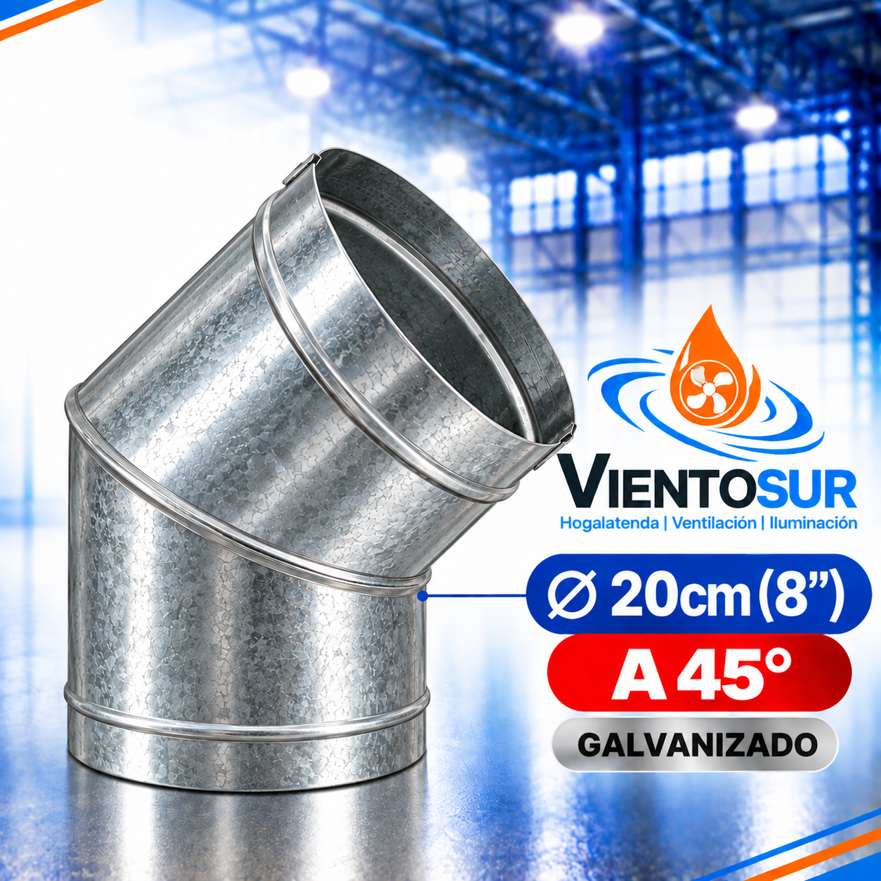Codo 45° de 20 cm (8”) Galvanizado – VientoSur