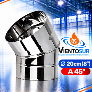 Codo 45° de 20 cm (8”) de Acero Inoxidable – VientoSur