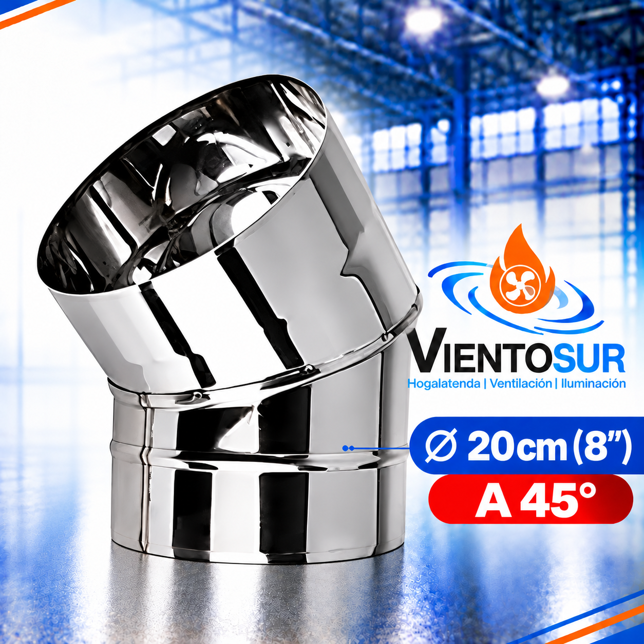 Codo 45° de 20 cm (8”) de Acero Inoxidable – VientoSur