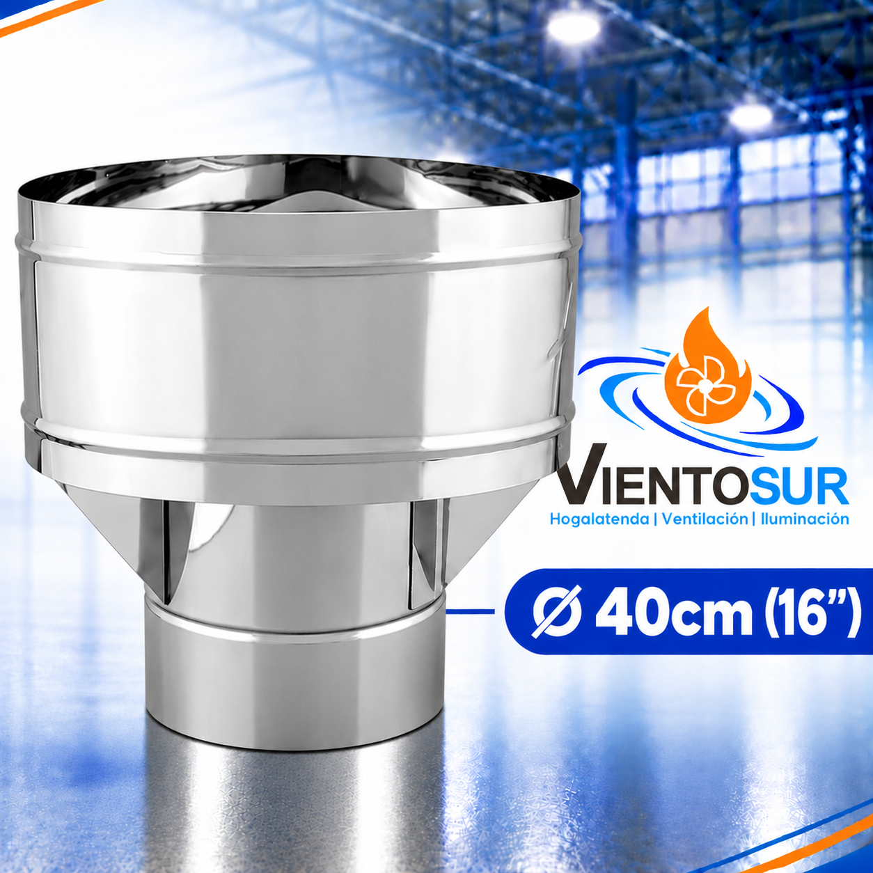 Sombrero Cortavientos 400 mm (16”) de Acero Inoxidable – VientoSur
