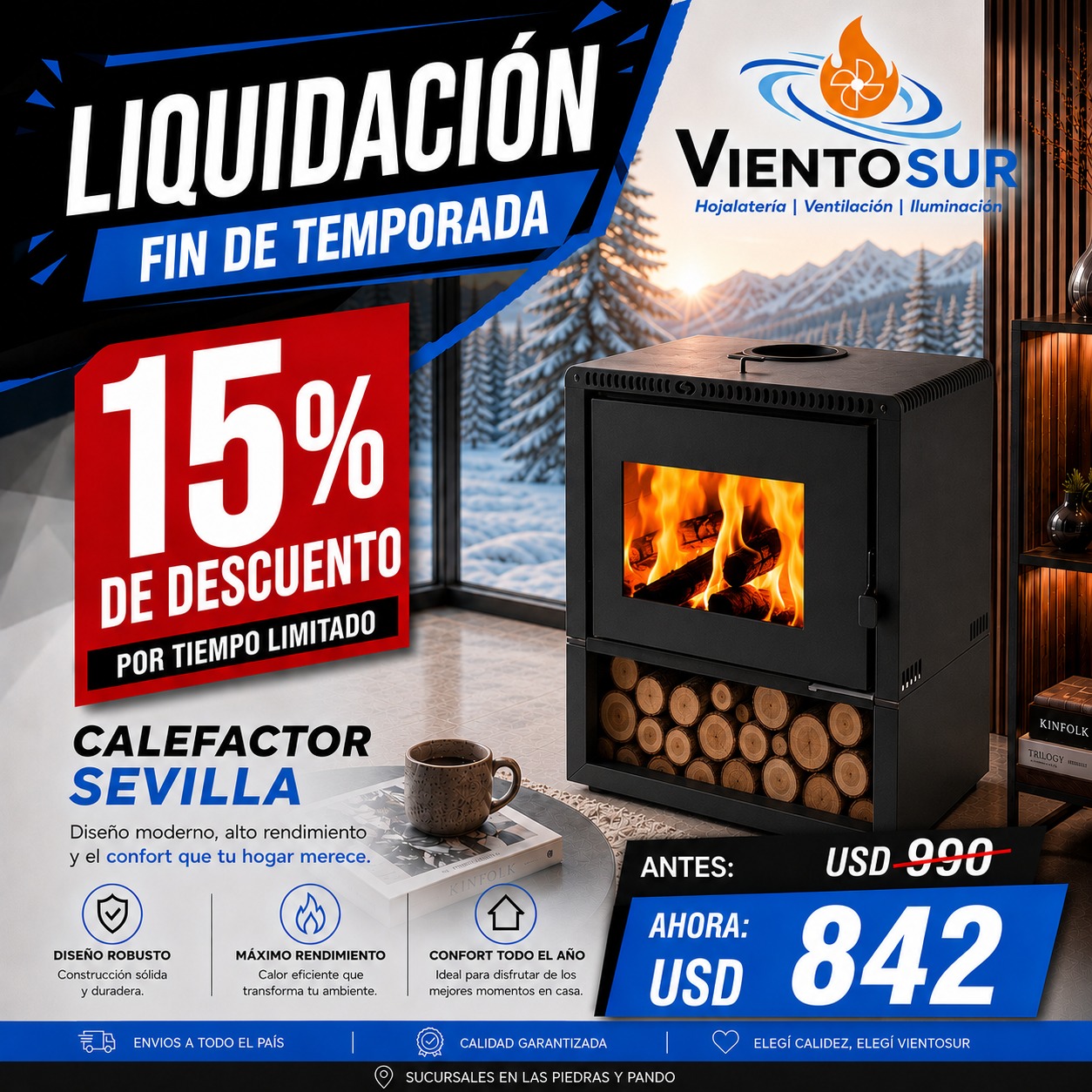 Calefactor A Leña Alto Rendimiento Sevilla-hasta 150m2
