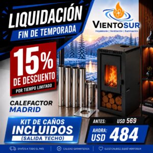 Calefactor A Leña + Kit Salida Techo Madrid Hasta 55m2