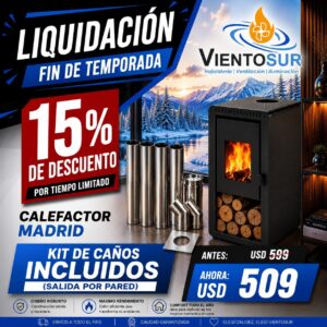 Calefactor A Leña + Kit Salida Pared Madrid Hasta 55m2
