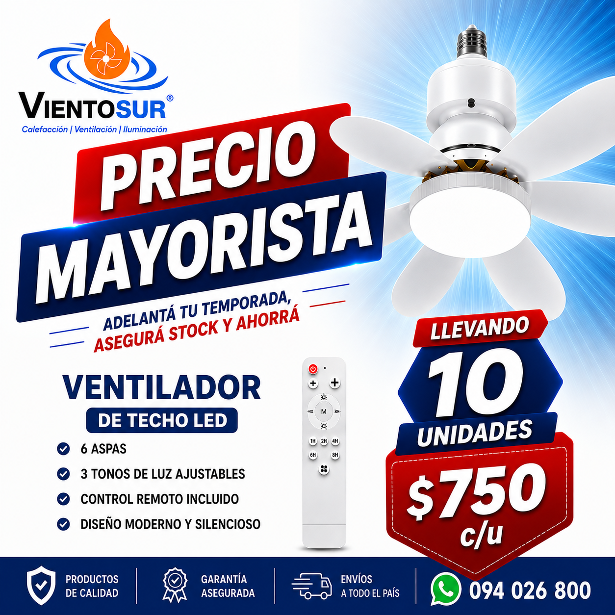 10 Ventiladores de Techo con Lámpara LED – VientoSur