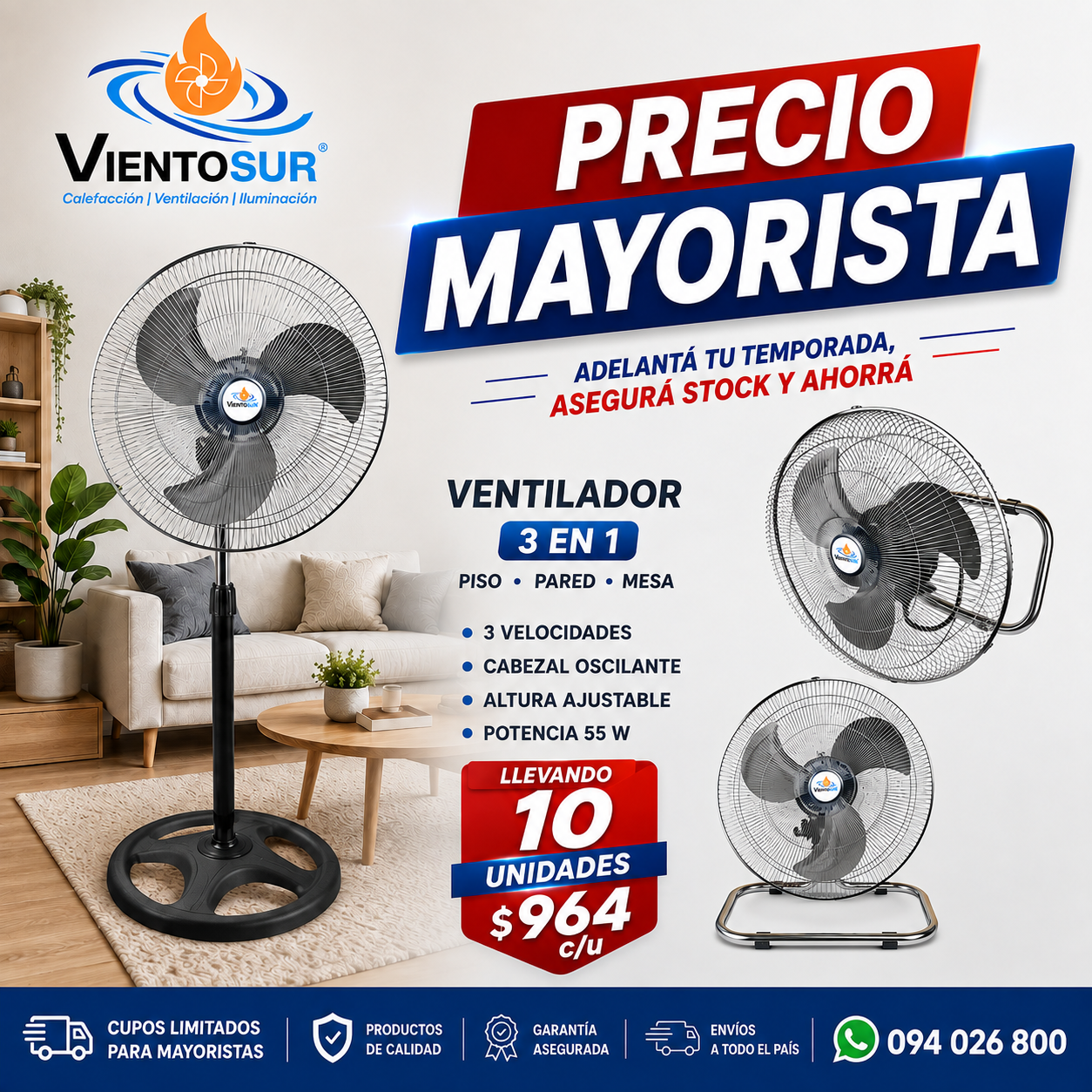 10 Ventiladores 3 en 1 Domésticos – VientoSur